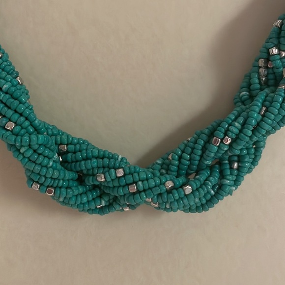 19” 6 strand blue green gold seed bead necklace with a lobster clasp & extender - Picture 6 of 15